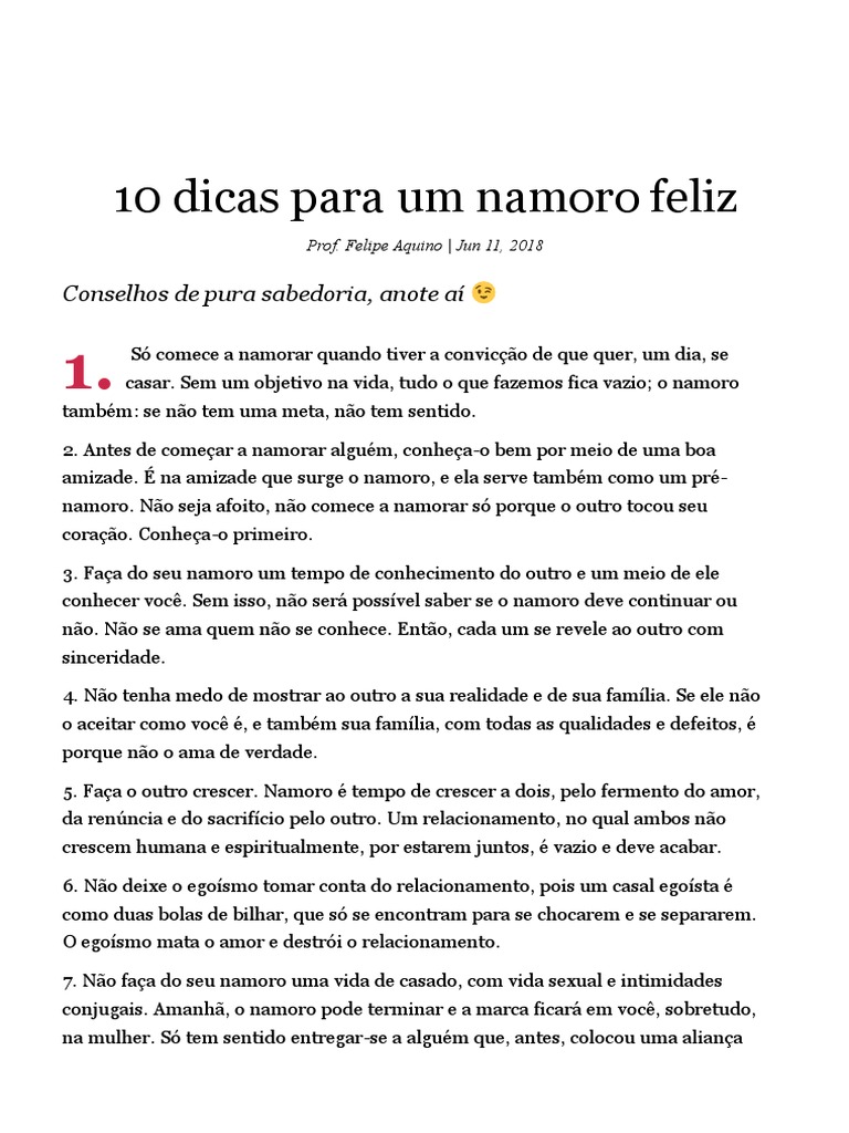 10 Dicas para Um Namoro Feliz | PDF | Amor, image size:768x1024