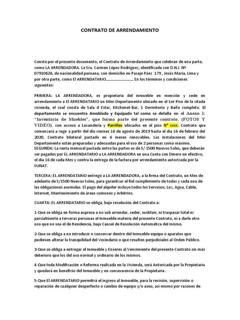 CONTRATO DE ARRENDAMIENTO-propuesta | PDF | Alquiler | Business