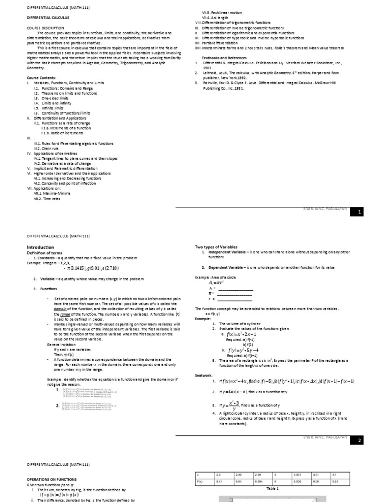 1 Functions, Limits and Continuity | PDF | Function (Mathematics ...