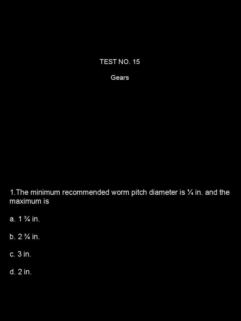 Gears Test Questions and Answers PDF Gear Mechanical Engineering