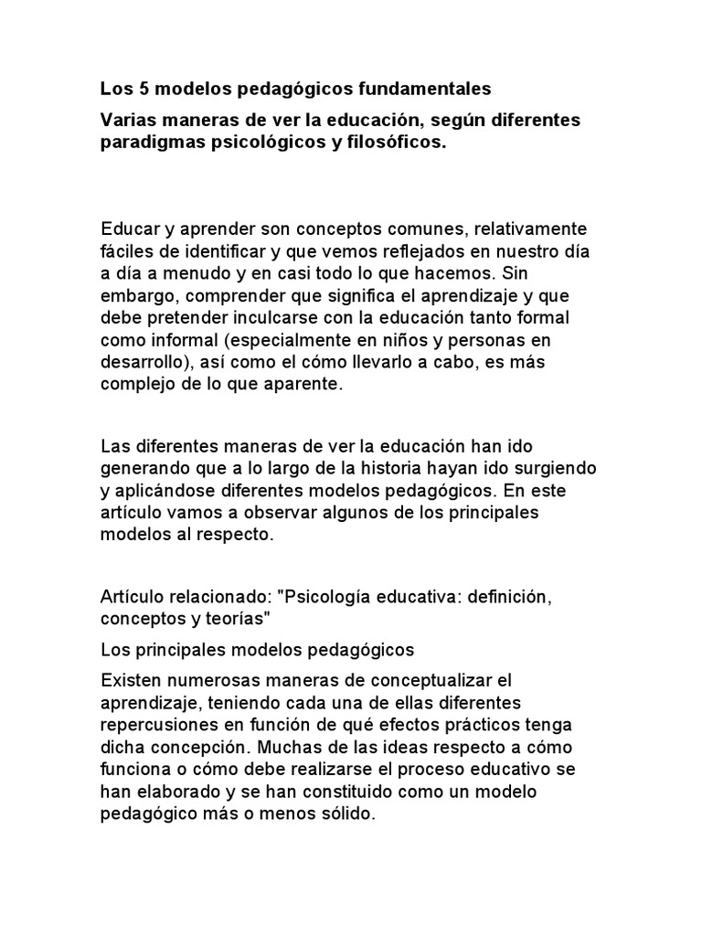 5 Modelos Pedagógicos Fundamentales | PDF | Aprendizaje | Maestros