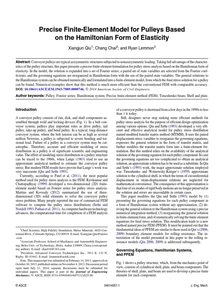 Precise Finite-Element Model For Pulleys Based On The Hamiltonian Form ...