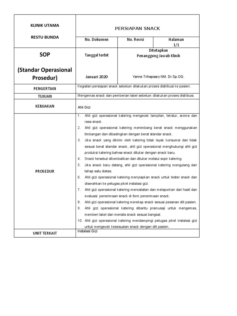 Sop Persiapan Snack | PDF