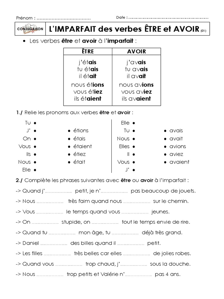 être Et Avoir à L imparfait Imparfait Ae 01 | PDF