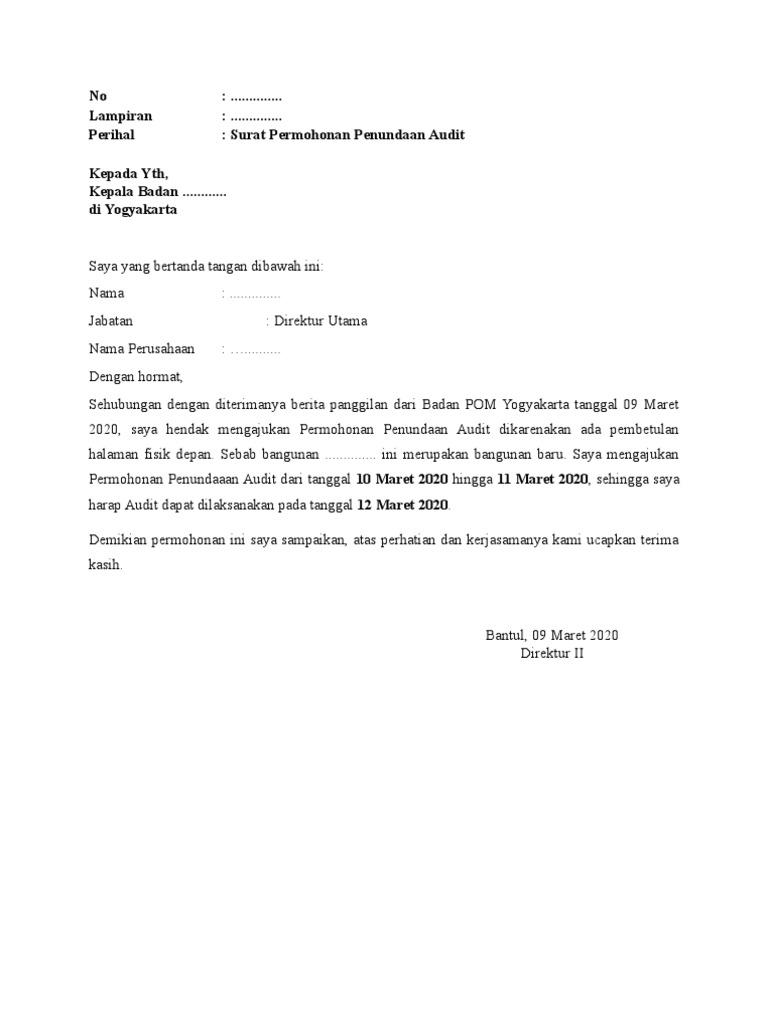 Surat Permohonan Penundaan Audit Upload
