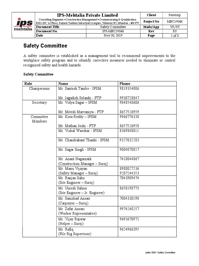 Safety Committee PDF Occupational Safety And Health Committee