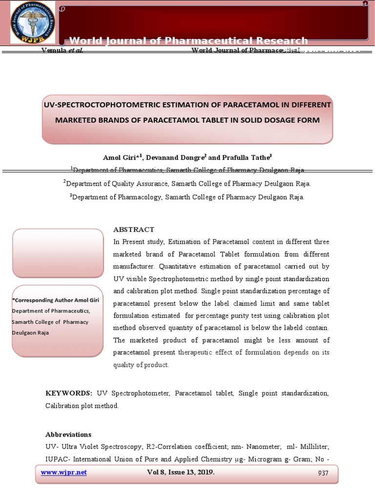 World Journal of Pharmaceutical Research PDF Absorption