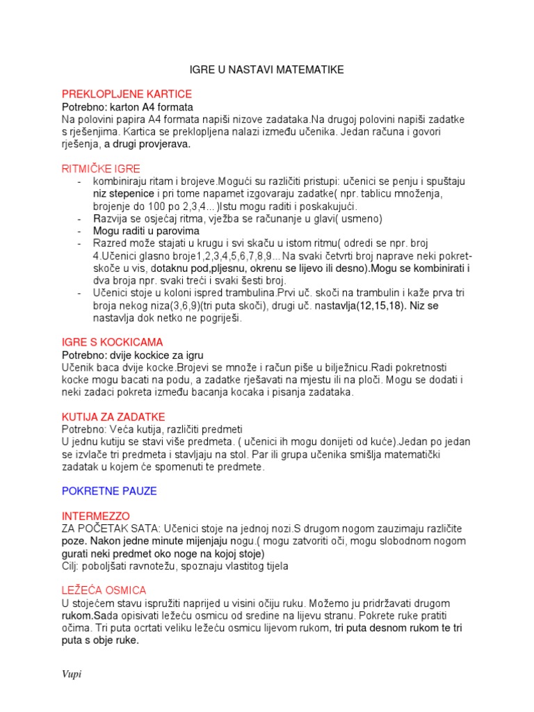 IGRE U NASTAVI MATEMATIKE Vupi PDF | PDF