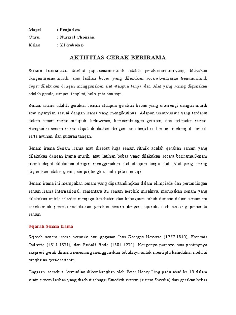 Materi Aktifitas Gerak Berirama Senam Irama Kelas Xi Docx