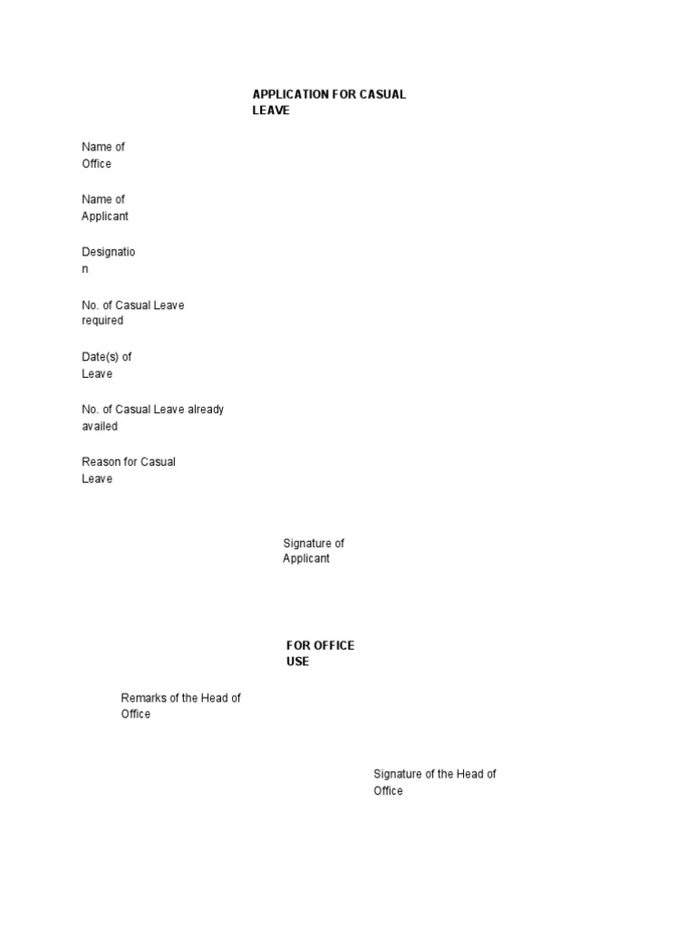 Casual Leave Application Template | PDF