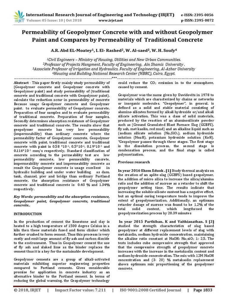 Permeability of Geopolymer Concrete With PDF | PDF | Sodium Hydroxide ...