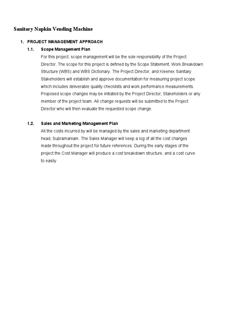 Sanitary Napkin Vending Machine PDF Quality Management Risk