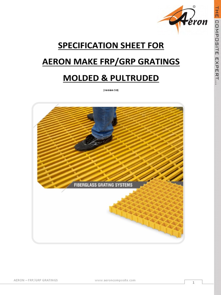 AERON FRP-GRP GRATING SPECIFICATION SHEET Version 3 0 LITE PDF | PDF |  Fibre Reinforced Plastic | Polyester