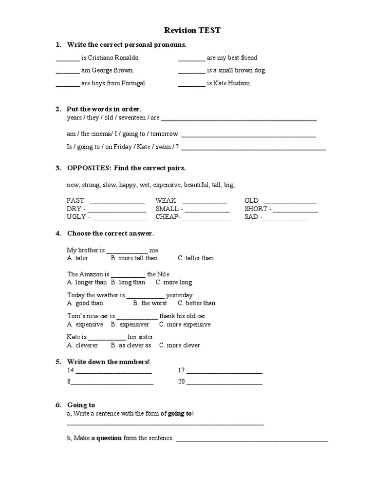 Grammar Revision Test Worksheet | PDF | Career & Growth | Language Arts ...