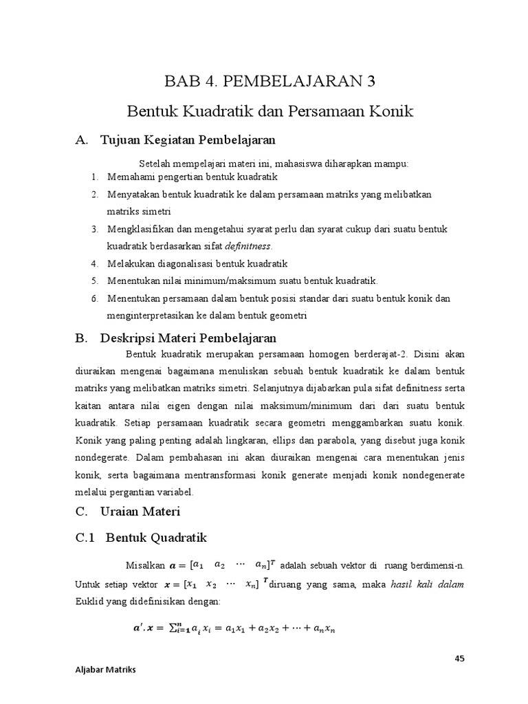 Syarat Bentuk Kuadratik Definit Positif | PDF
