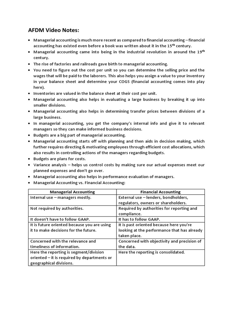 Managerial Accounting Notes | PDF | Cost Of Goods Sold | Inventory
