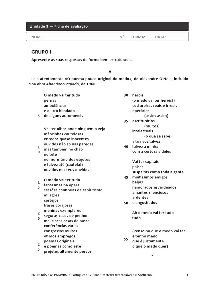 Questões Sobre O Poema Congresso Internacional Do Medo