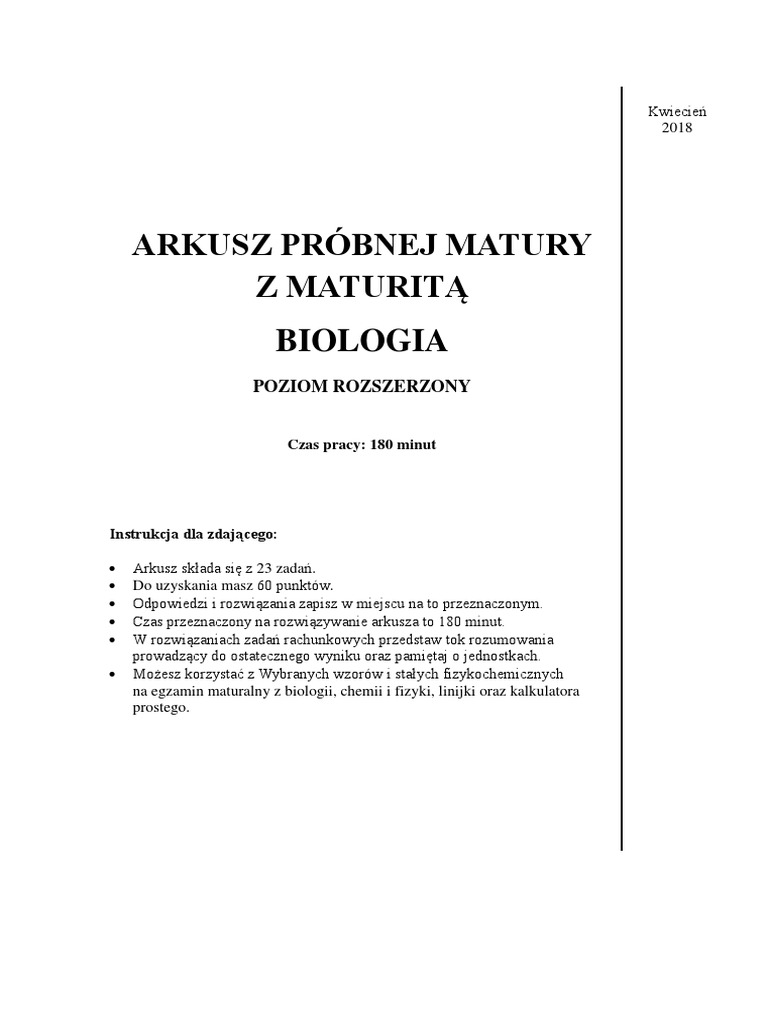 Matura Próbna Biologia Nowa Era 2018