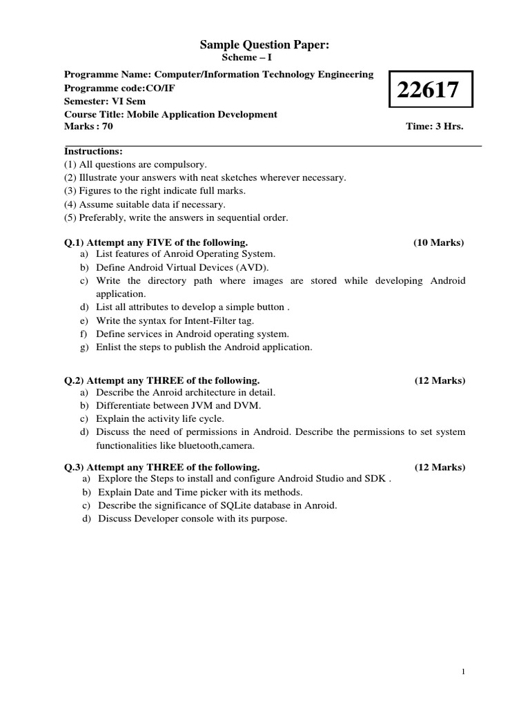 Mobile Application Development: Sample Question Papers and Test Papers ...