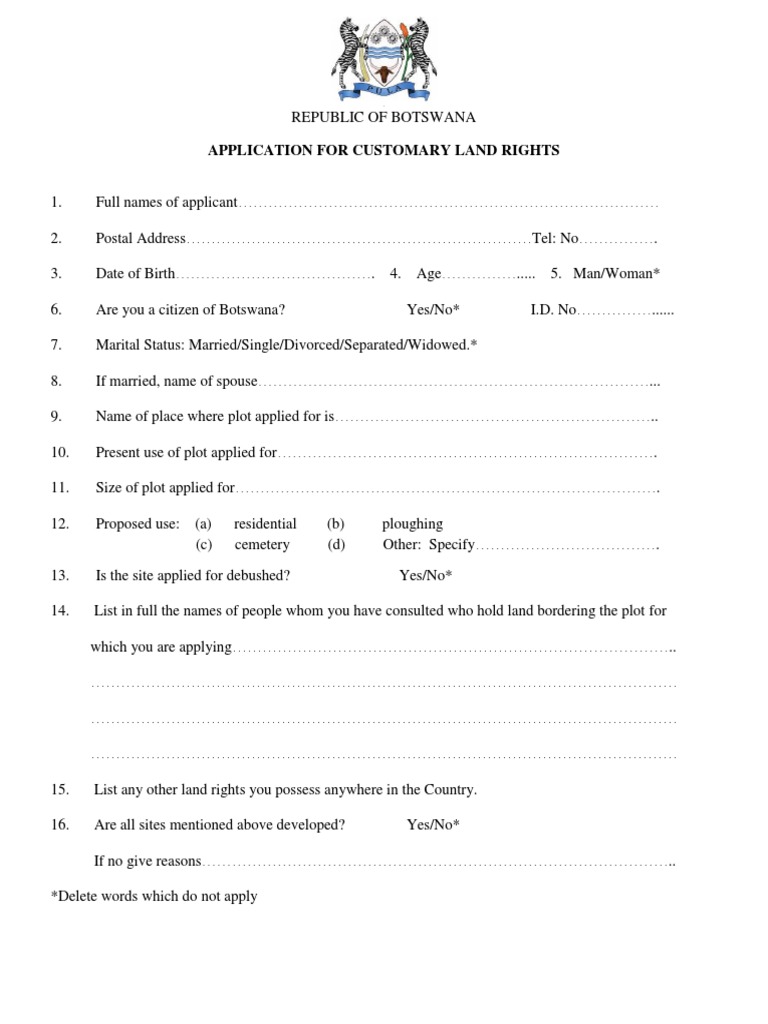 Application For Customary Land Rights PDF Family Marriage