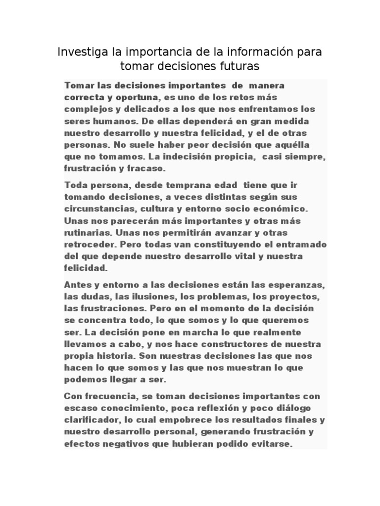 Importancia de la Información en Decisiones | PDF | Felicidad ...