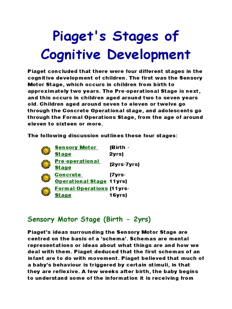 Piaget Stages | PDF | Cognitive Development | Thought
