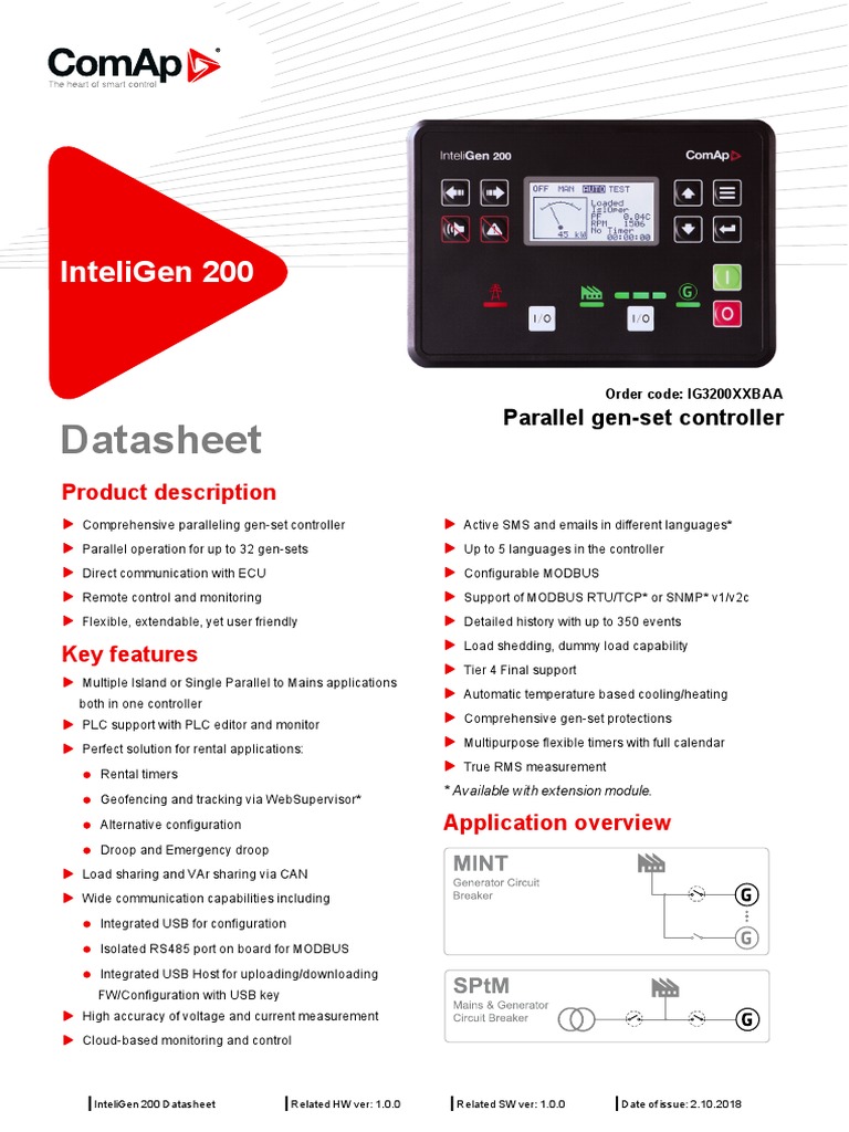 InteliGen 200 Datasheet | PDF | Power Supply | Usb