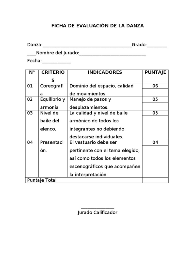 Ficha de Evaluación para Danza Escolar | PDF