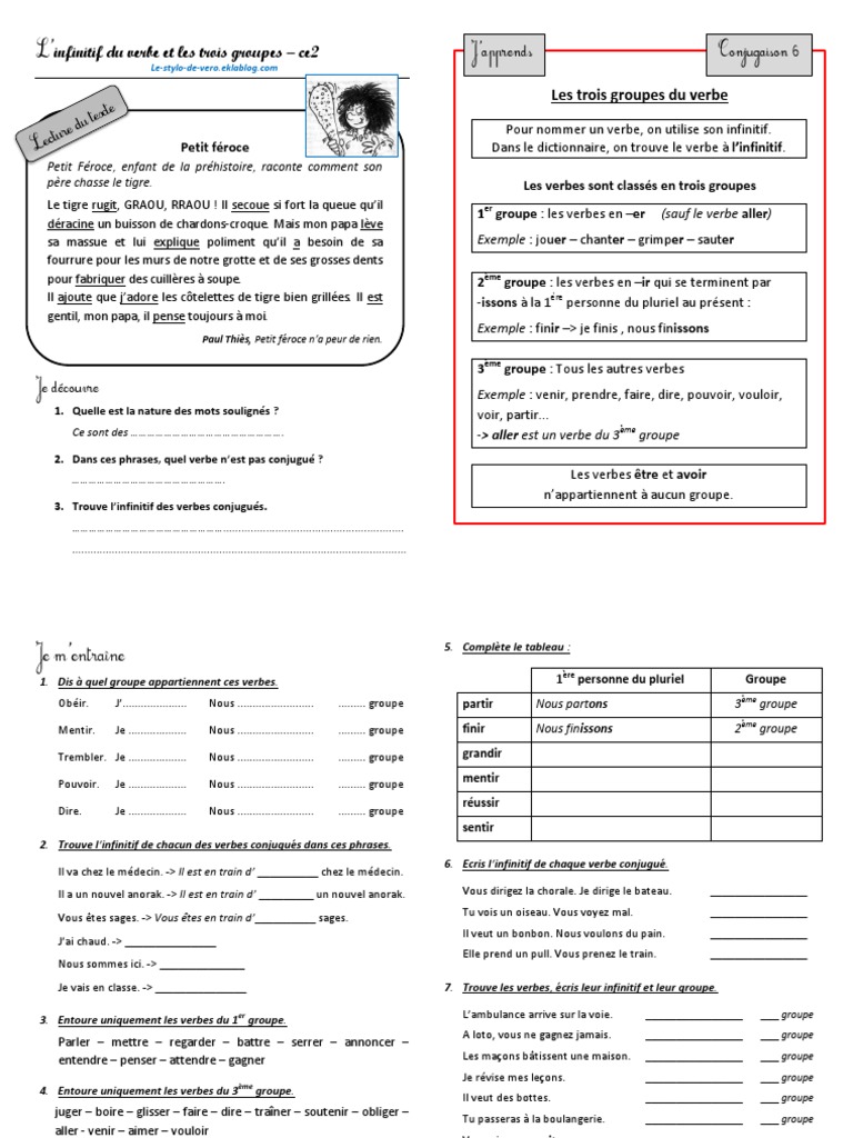 Evaluation Cm2 Verbe Infinitif Groupe 6 Les Trois Groupes Du Verbe Ce2 PDF | PDF | Verbe | Morphologie