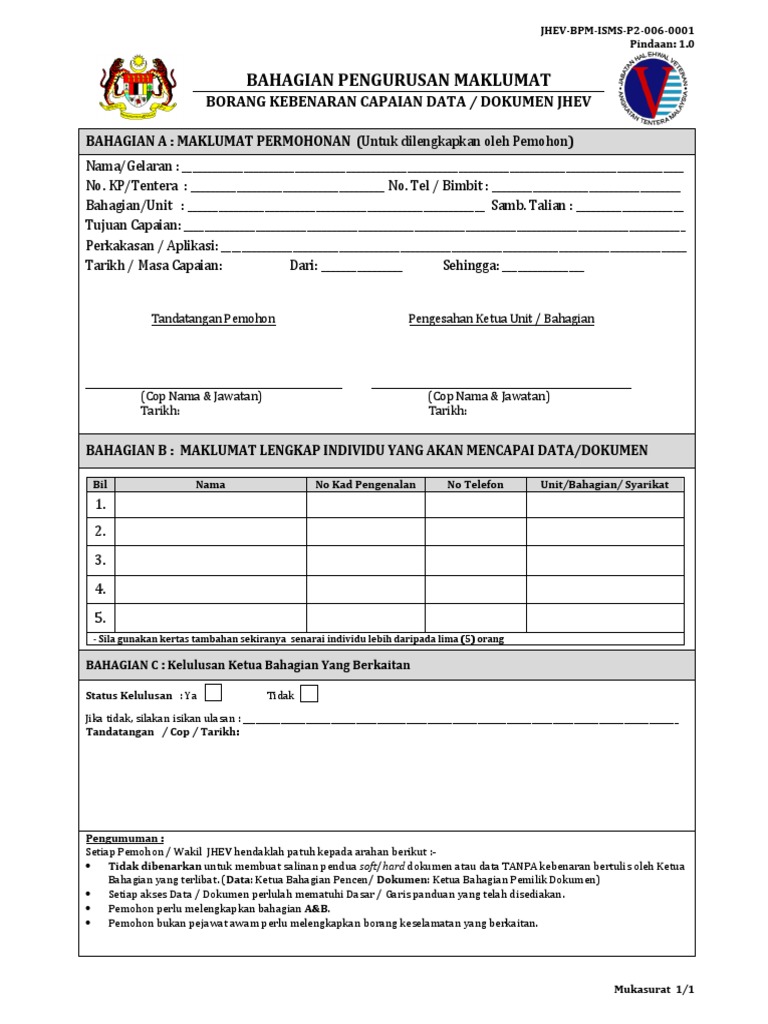 P2 006 0001 Borang Kebenaran Capaian Data Jhev 0 Pdf