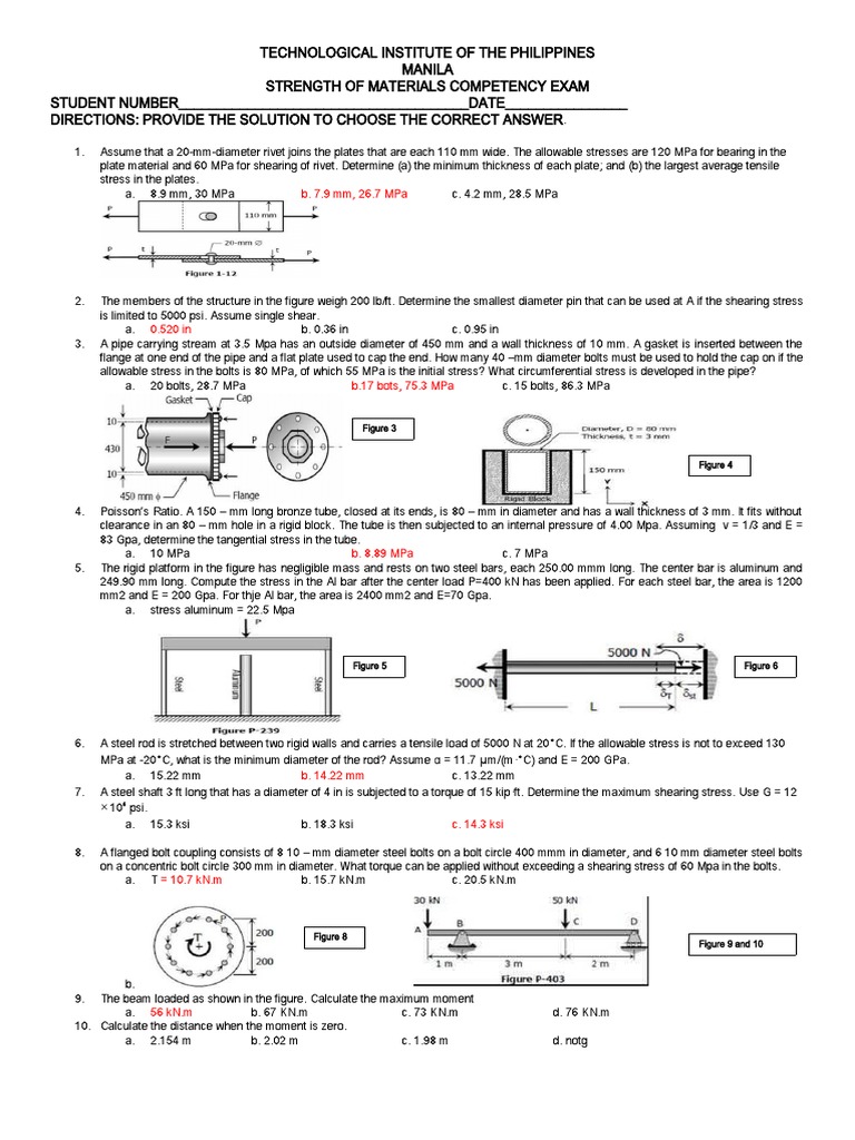 Strength of Materials Competency Exam | PDF | Stress (Mechanics) | Screw