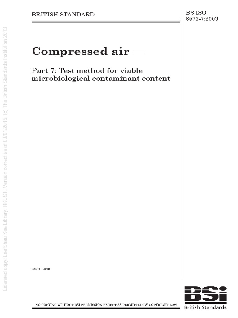 Micro [BS ISO 85737_2003] Compressed air. Test method for viable