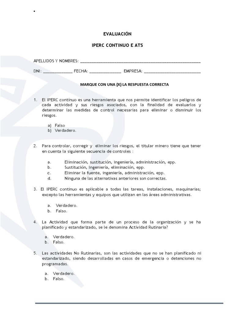 Evaluación IPERC Continuo y ATS | PDF