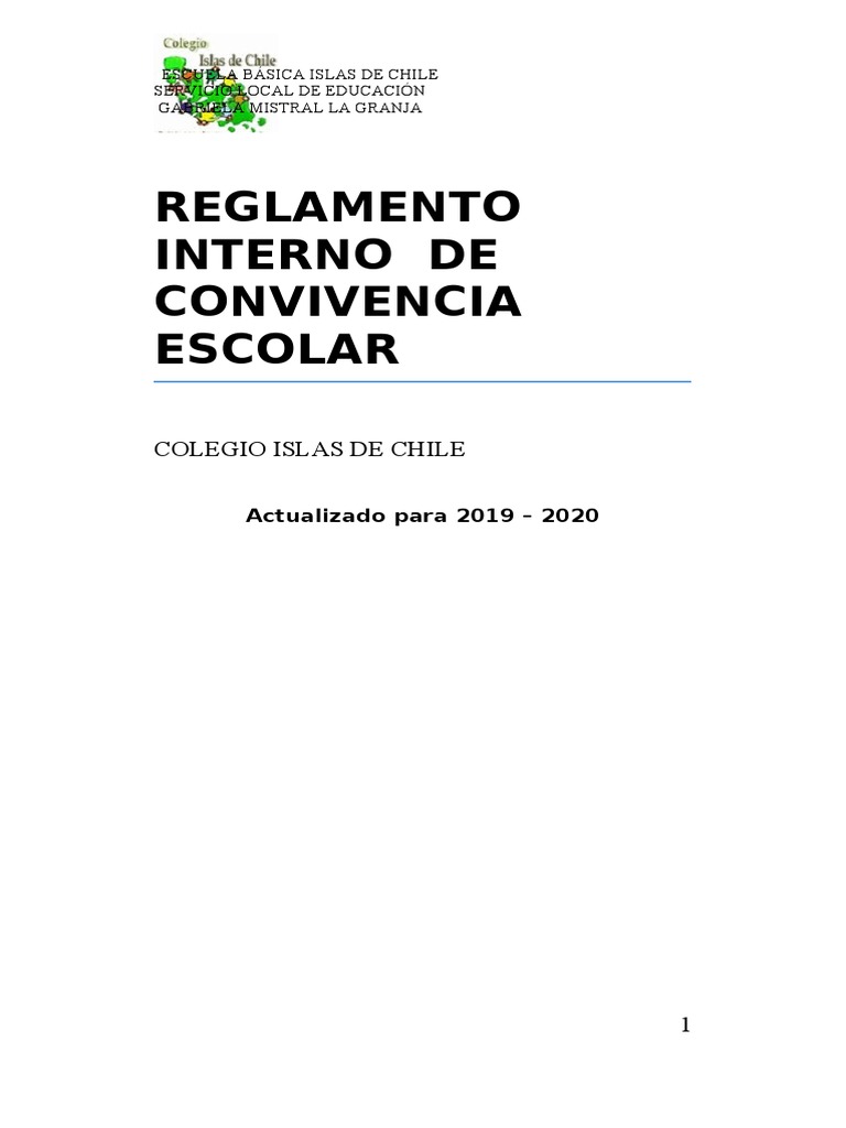 REGLAMENTO INTERNO DE CONVIVENCIA ESCOLAR Estracto Imprimir | PDF ...