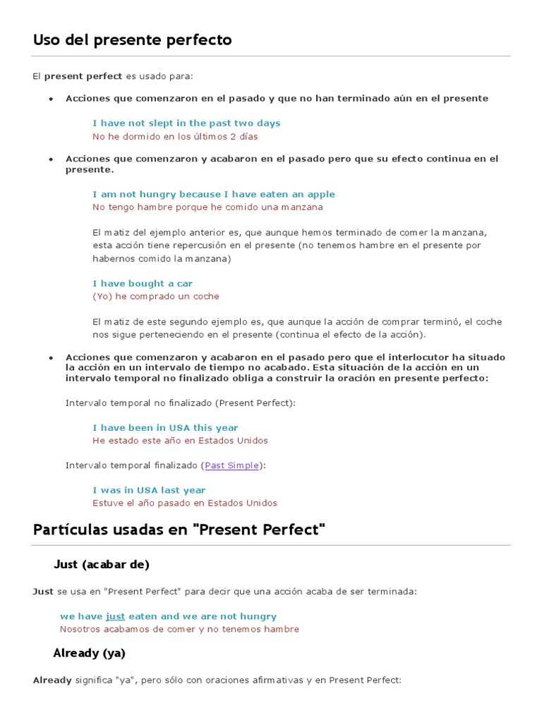 Uso del Presente Perfecto en Inglés | PDF