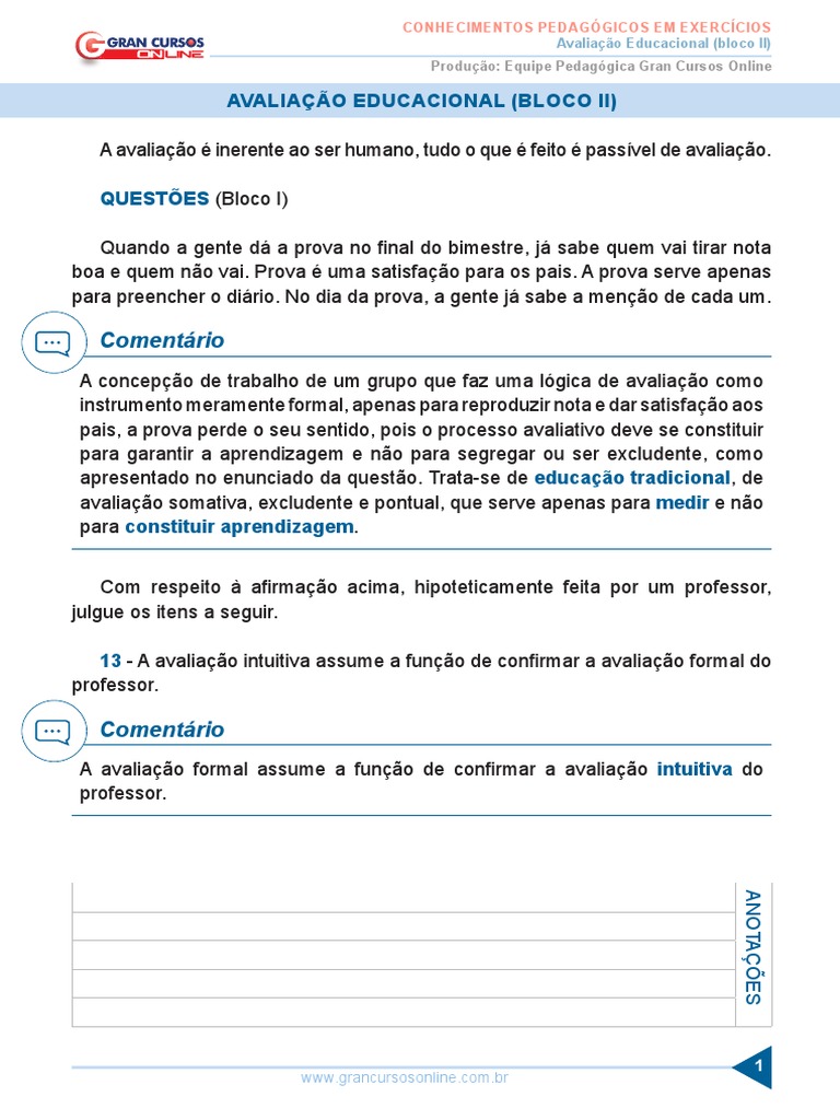 Avaliação Educacional e Aprendizagem | PDF | Aprendizado | Teste ...