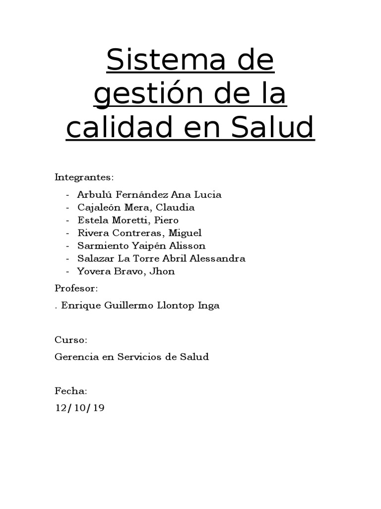 Sistema de Gestión de Calidad en Salud | PDF | Gestión de la calidad ...