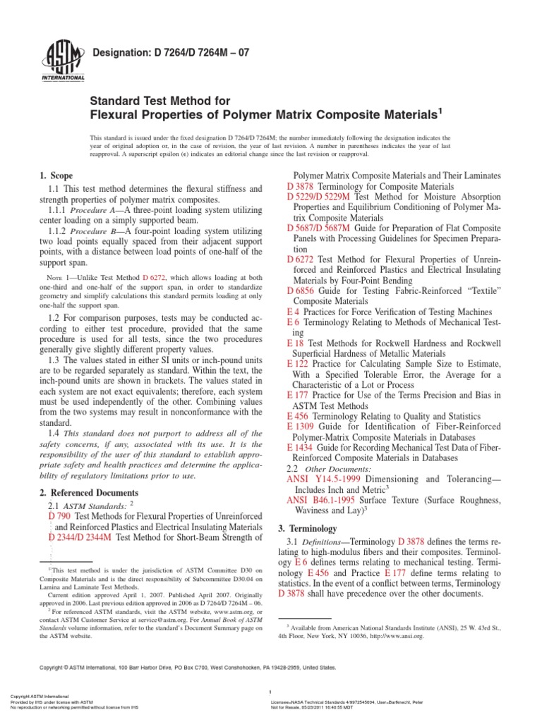 ASTM D7264 Standard Test Methods For Flexural Properties of Polymer