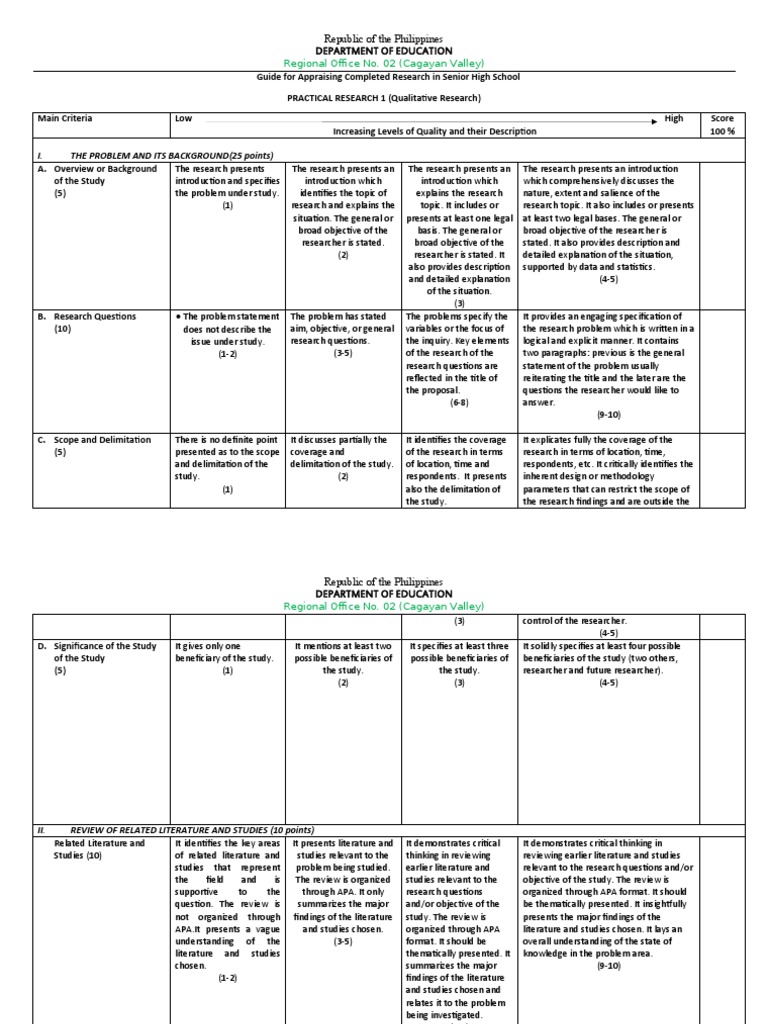 Guide For Appraising Completed Research in Senior High School QUALI ...