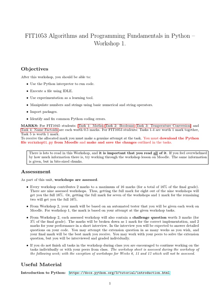 FIT1053 Workshop01 Questions | PDF | String (Computer Science) | Python ...