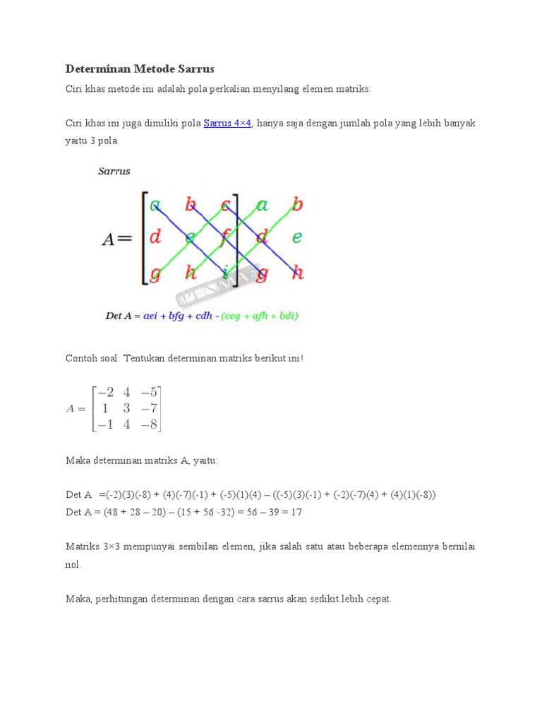 Determinan Metode Sarrus | PDF | Metode & Bahan Ajar