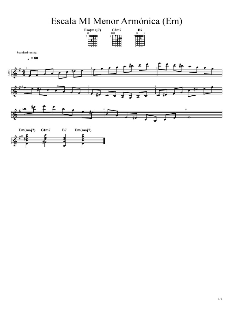 Escala Armónica de Mi Menor (Em) | PDF | Escalas musicales | Teoría musical