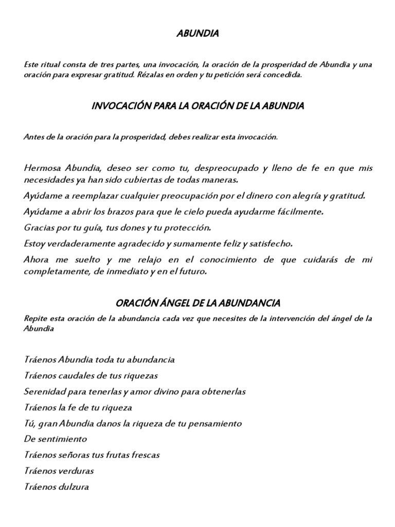 Rituales y oraciones al ángel de la abundancia Abundia | PDF | Oración ...