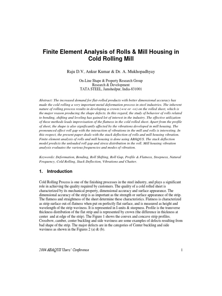 AUC - 2004 - Finite Element Analysis of Rolls & Mill Housing in Cold ...