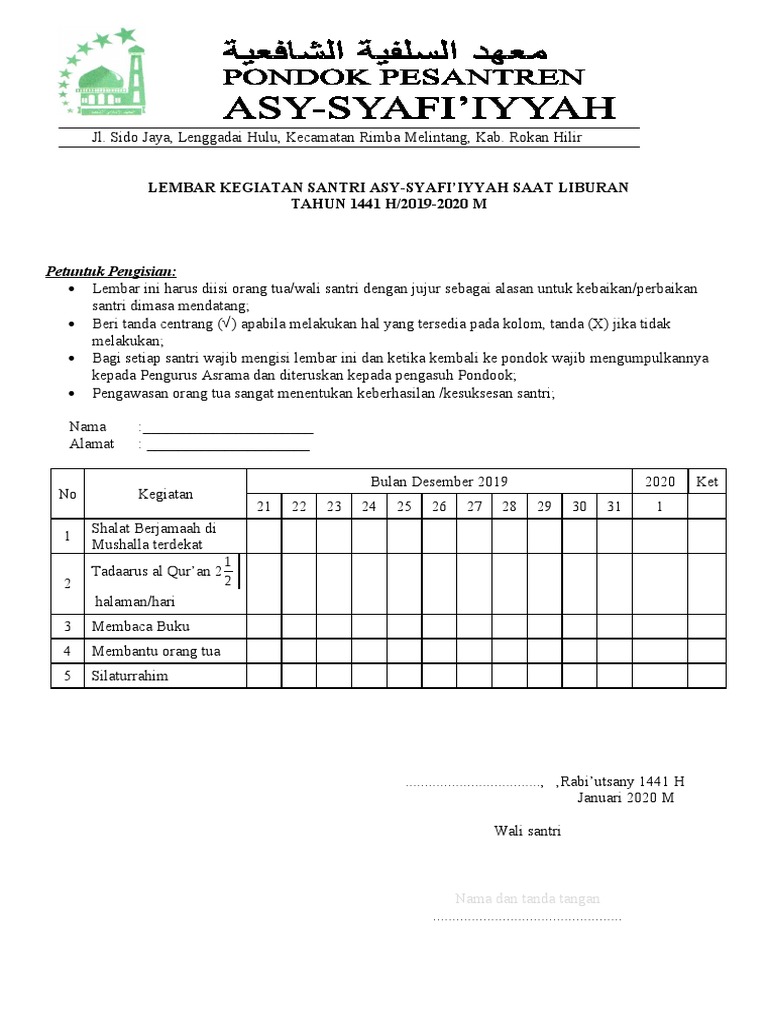 Lembar Kegiatan Liburan Santri | PDF