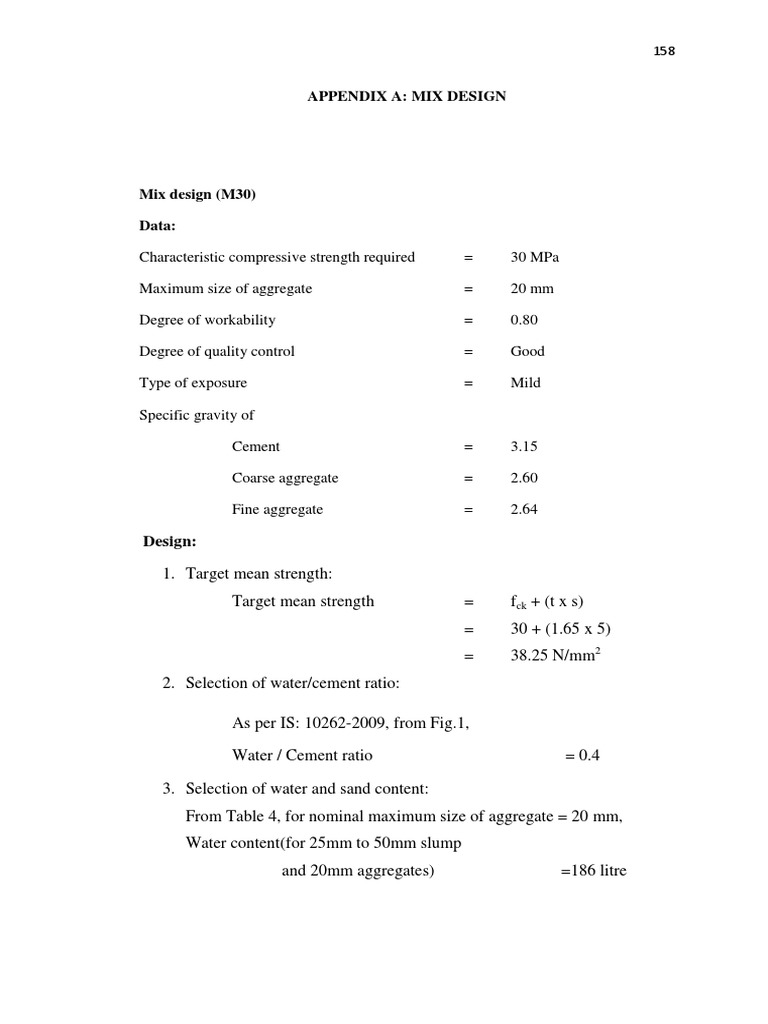 Mix Design Calculations for Concrete M30 and M15 PDF Structural