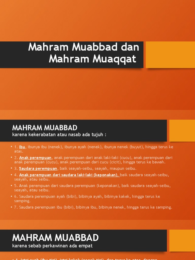 Mahram Muabbad Dan Mahram Muaqqat | PDF