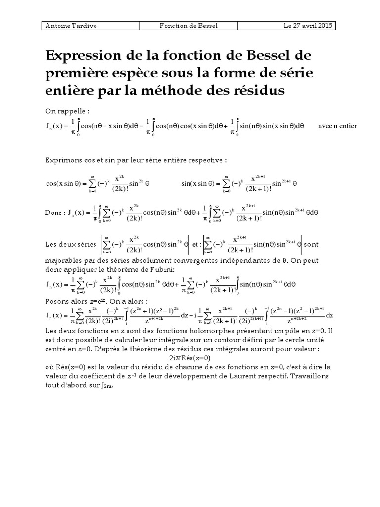 Séries Entières des Fonctions de Bessel PDF Algèbre Algèbre générale — free download
