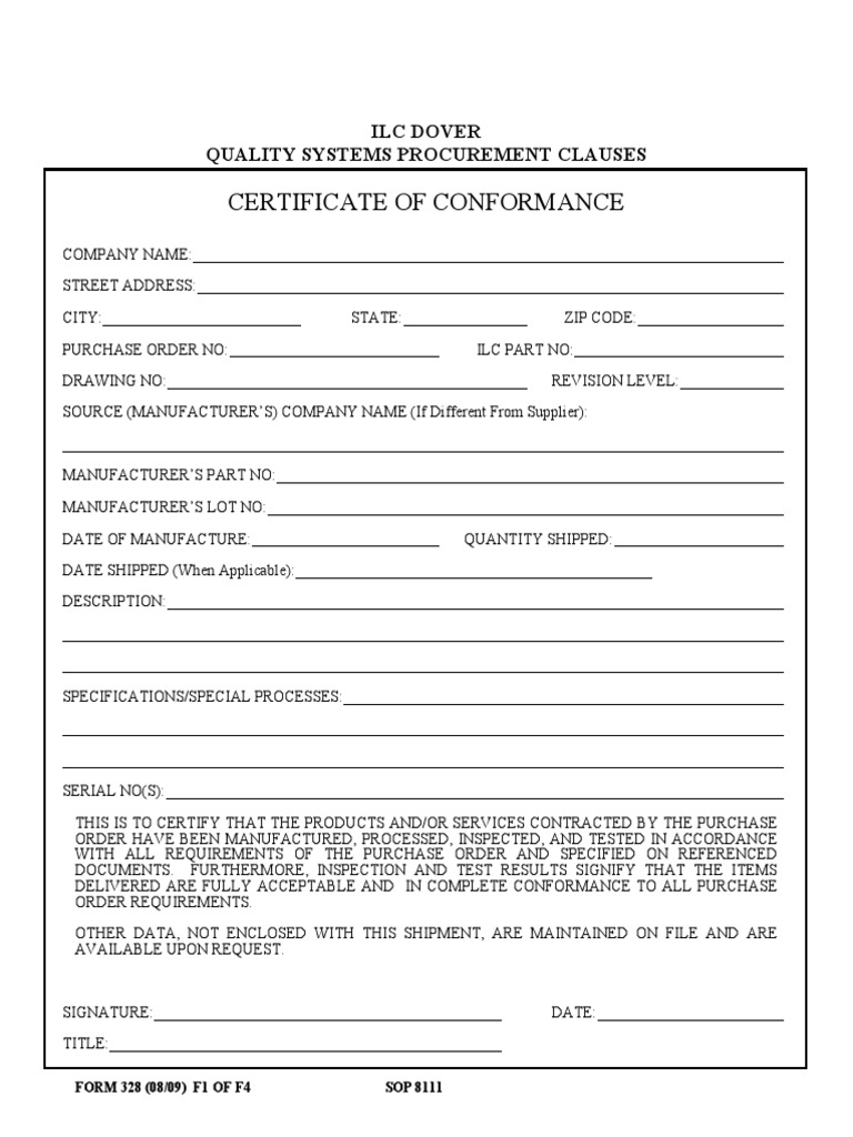 Certificate of Conformance 01 | PDF | Specification (Technical Standard ...