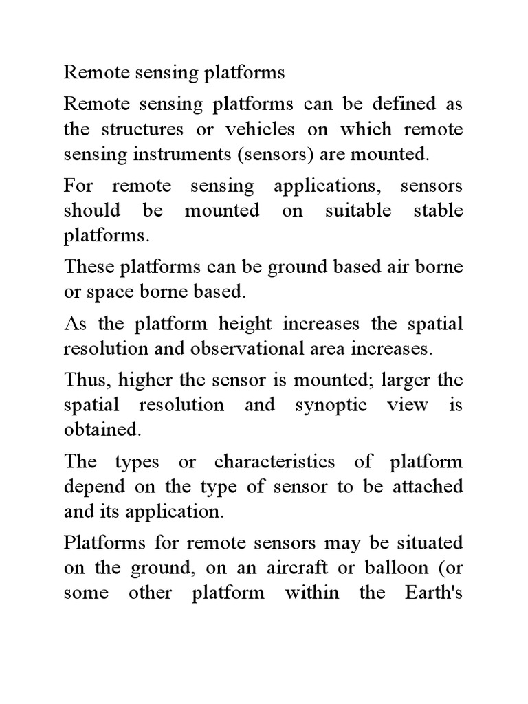 Remote Sensing Platforms | Download Free PDF | Remote Sensing ...